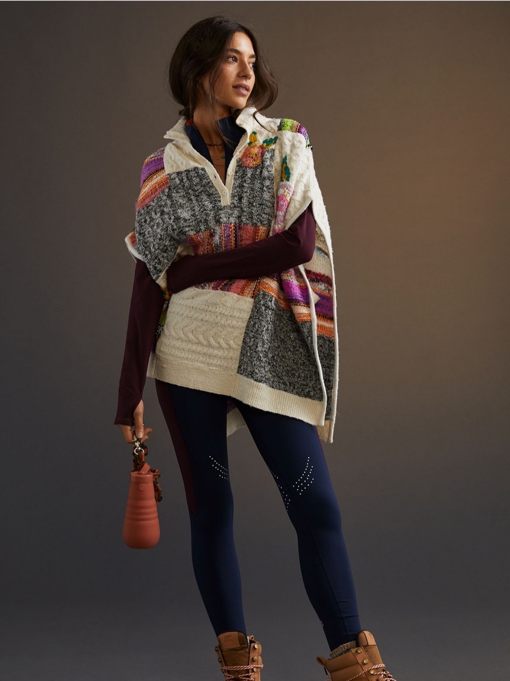 Anthro Maeve Patchwork Poncho Sweater - One Size